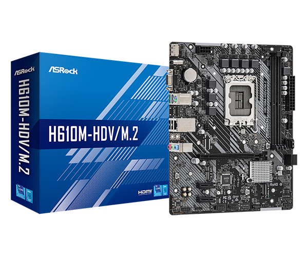 ASROCK H610M-HDV/M2+ D5 (S-1700, H610, VGA, DVI, HDMI, 2xPCI-E, 2DDR5, M2, SATA3, GbLAN)