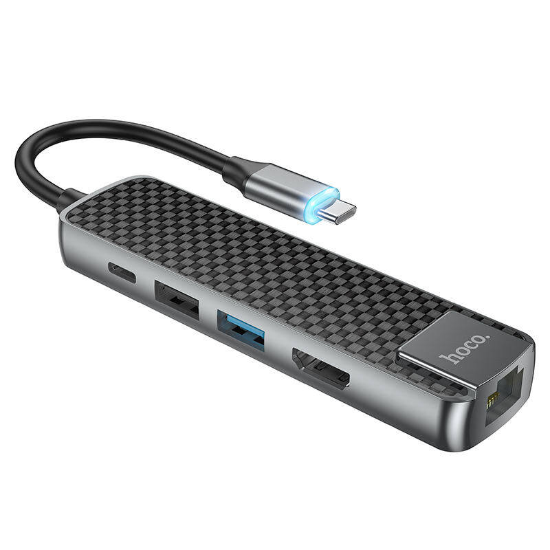 USB Բաժանարար HOCO HB23 Type-C (HDMI + USB3.0 + USB2.0 + RJ45 + PD)